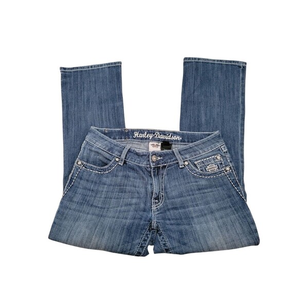 Womens Size 6 Petite Harley Davidson Jeans Low Rise Bootcut Angel Wing Pockets - Picture 4 of 7